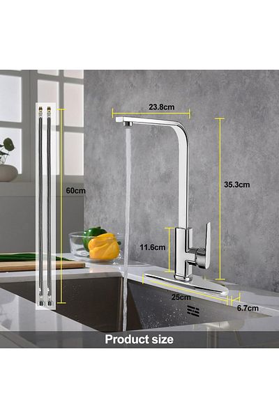 COOYA Kitchen Faucet, 360° Rotatable, Stainless Steel Kitchen Sink Faucets with 2 Hose, Silver