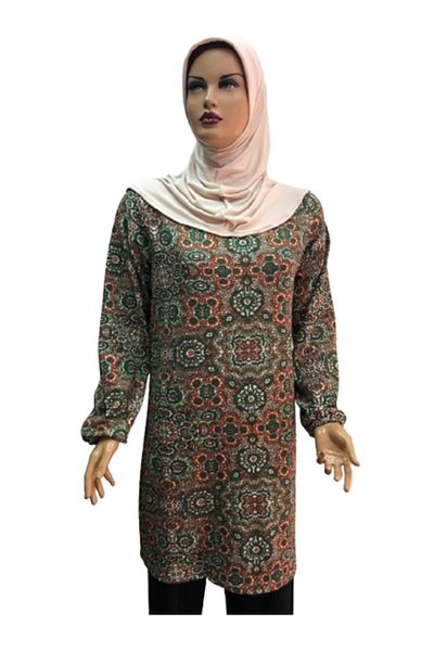 eflin Orange-Green Hijab Hijab Clothing Tunic, Women's Burumcu