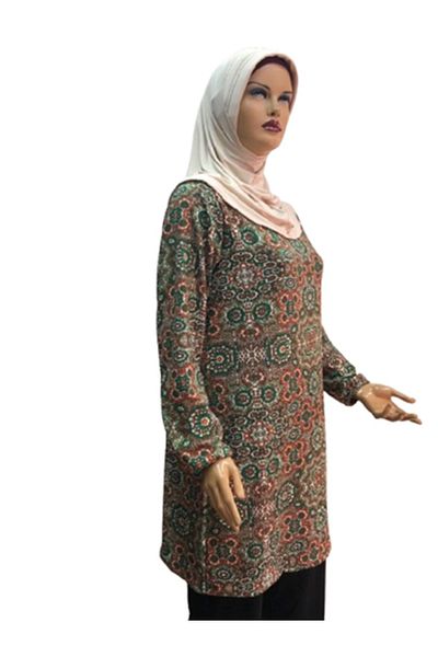 eflin Orange-Green Hijab Hijab Clothing Tunic, Women's Burumcu