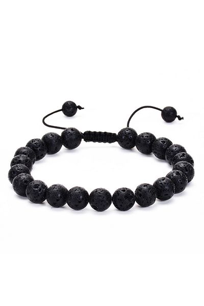 Tesbihane Macrame Braided Globe Cut Lava Natural Stone Men's Bracelet