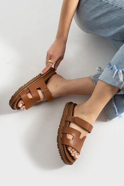 Moda Devrin Γυναικείες παντόφλες καφέ Velcro Ανατομική Άνετη Σόλα