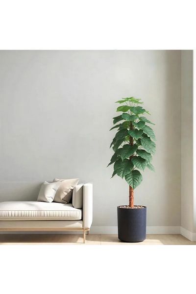 Ebticar Artificial Heart Leaf (Alocasia) Tree in a Cylinder Plastic Pot-Spray Black