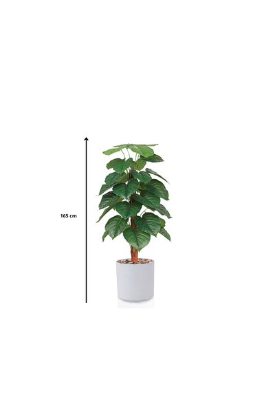 Ebticar Artificial Heart Leaf (Alocasia) Tree in a Cylinder Plastic Pot-Spray White