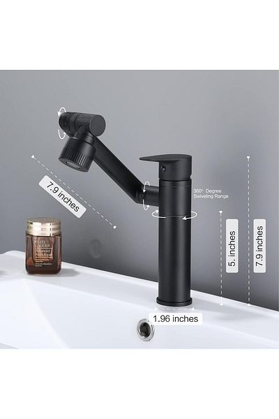 COOYA Matte Black Kitchen Faucet with Big Angle Rotate Spray Dual Function, Single Handle Vanity Faucet