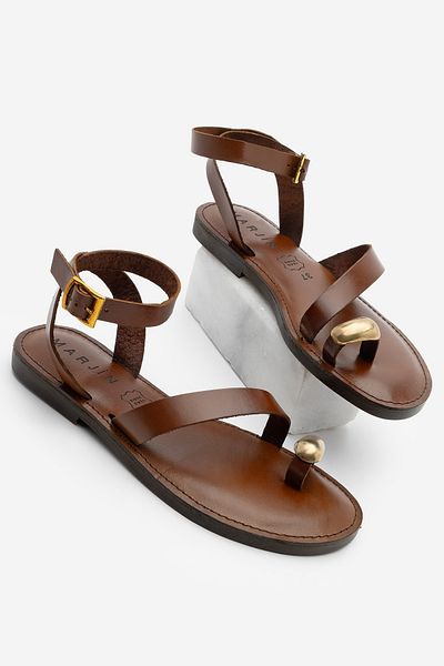 Marjin Damen-Sandalen aus echtem Leder mit Schnalle und Knöchelriemen, täglich, Rinat Taba