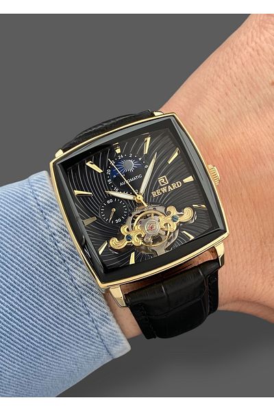 Reward Original 2 Year Warranty Automatic Mechanism Functions Active Leather Band Men's Wristwatch