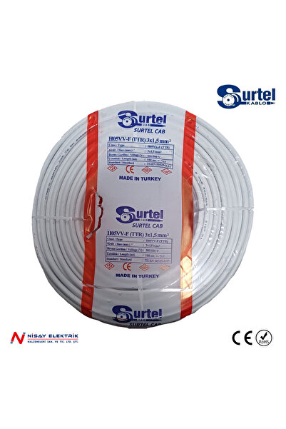 SURTEL KABLO H05VV-F (TTR) Beyaz 3x1.5 Kablo 2mt