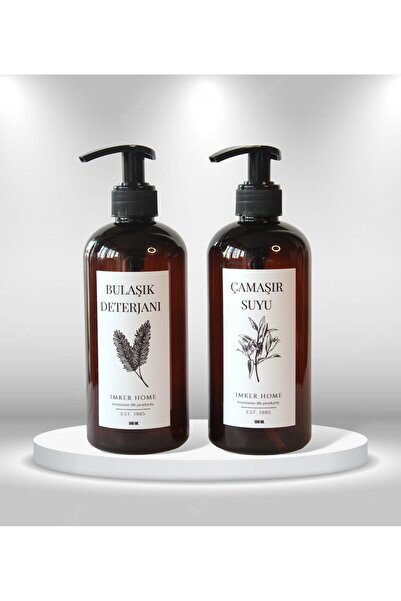 IMKER HOME Bulaşık Deterjanı Çamaşır Suyu Etiketli Plastik Şişe 2li Mutfak Ba...