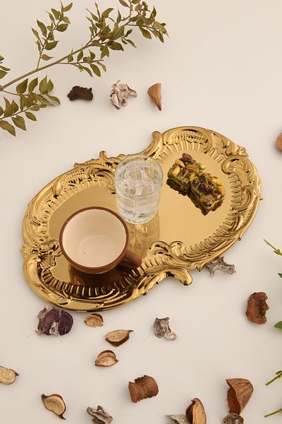 AKSESUAR EVRENİ Silen Stainless Cloud Model Coffee Presentation Tray Gold 1 Piece