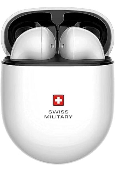 Swiss Military سماعات دلتا 2 اللاسلكية الحقيقية: إلغاء الضوضاء، صوت عالي الدقة، شحن سريع من النوع C، إقران تلقائي - أبيض