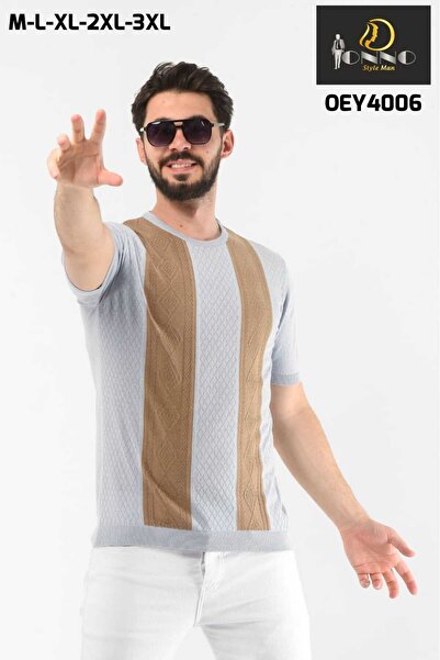 ONNO Ανδρικό μπλουζάκι με λαιμόκοψη από λεπτό βαμβακερό πλεκτό