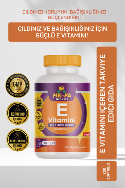 Mefa Naturals E Vitamini 300 Softgels 400 Ünite 184 Mg( D-alpha )
