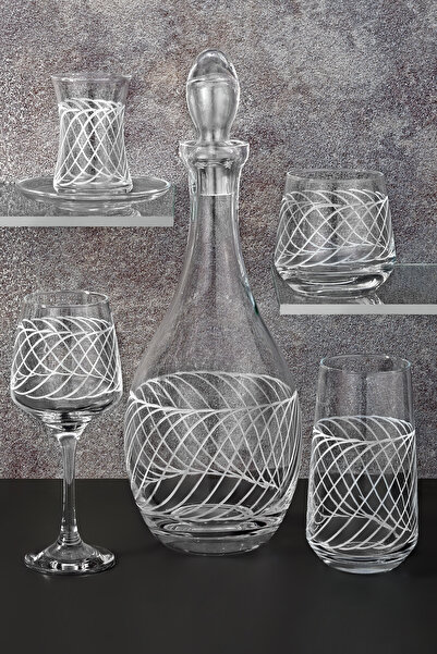 sglass 31 Parça 6 Kişilik Milena El Dekor Kristal Kesme Cam Su Takımı