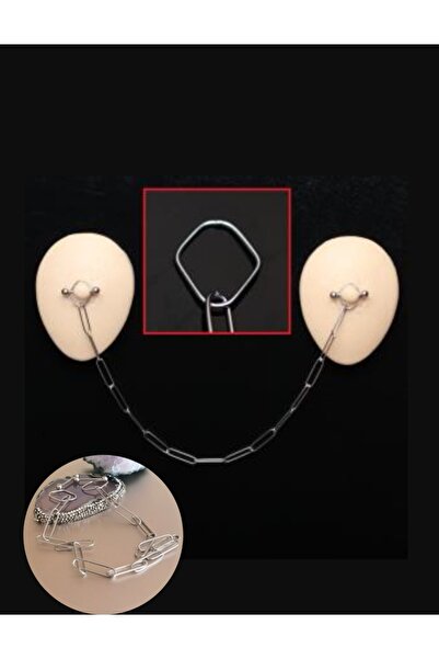 Bylin %100 Cerrahi Çelik 30cm Ataç Zincir Meme Ucu Nipple Için ( 1 Adet Zincir, 2 Adet Halter Piercing)