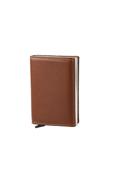 Bagacar Πορτοφόλι Camel Unisex από γνήσιο δέρμα με αυτόματη θήκη για κάρτα