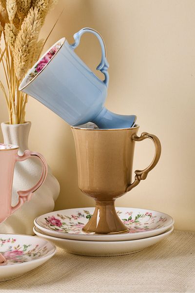 Perotti 6 People Porcelain Dwarf Cup Color Garden