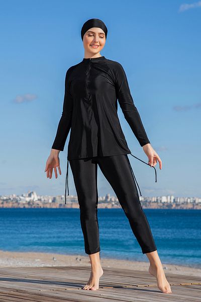REMSA 2 Different Ways to Wear Lycra Fully Covered Hijab Swimsuit 2413-1 Black