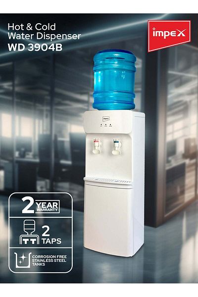 İMPEX Impex Water Dispenser 2 Taps Hot And Cold Stainless Steel Tank Compressor Cooling System WD3904B