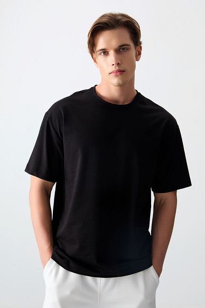 AIR JONES Tricou de bază pentru bărbați, bumbac, gros, moale, texturat supradimensionat - 88377