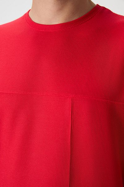 AIR JONES Red Waffle Interlock Surface Textured Oversize Fit Basic Men's T-Shirt - 88380