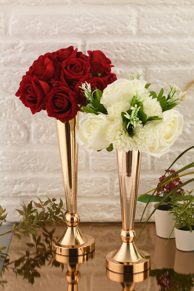 TR Turan Collection MİLAS 2'li Metal Vazo Altın Renk Dekoratif Aranjman ÇİÇEKSİZ