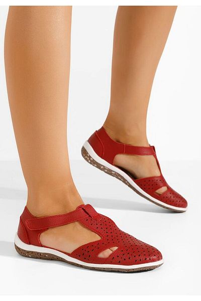 B T Shoes Dorina red leather women's ballet flats