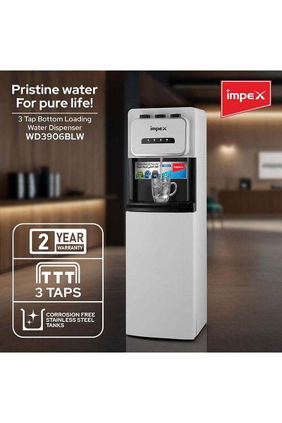 İMPEX Bottom Loading Water Dispenser 3 Temp Hot Cold & Room Water Floor Standing Water Cooler WD3906BLW