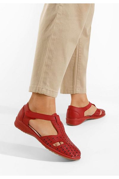 B T Shoes Women's red leather Zelina ballerinas