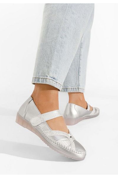 B T Shoes Balerini cu bareta Giorgina argintii