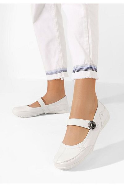 B T Shoes Balerini cu bareta Chedia albi