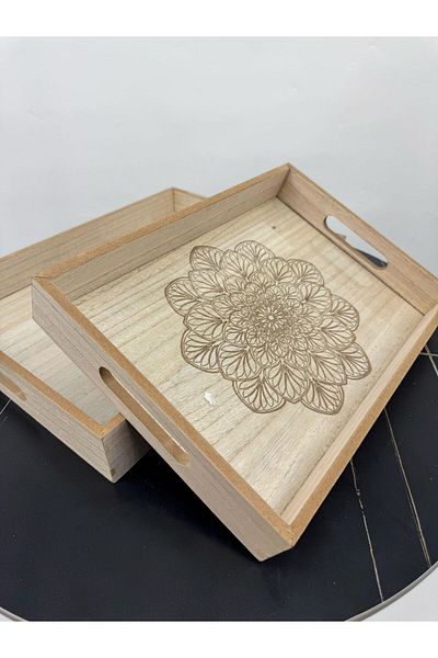 Living Set of 2 rectangular wooden trays with raised edges and a painted base.
