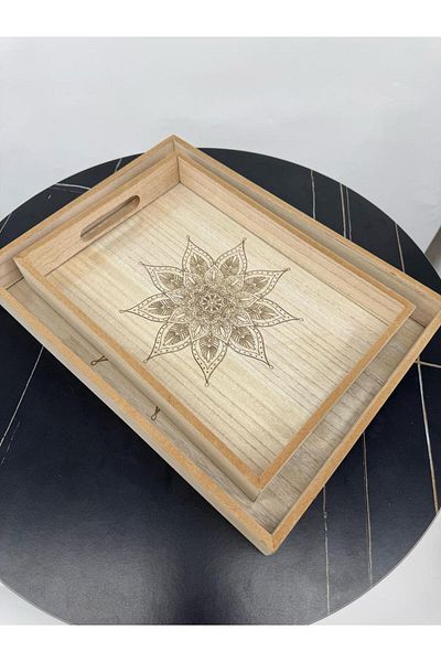 Living Set of 2 rectangular wooden trays with raised edges and a painted base.
