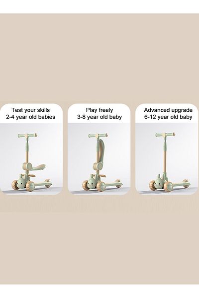 KidLe 3 in 1 Kids scooter Foldable and Adjustable, with Gravity Steering and LED Wheels