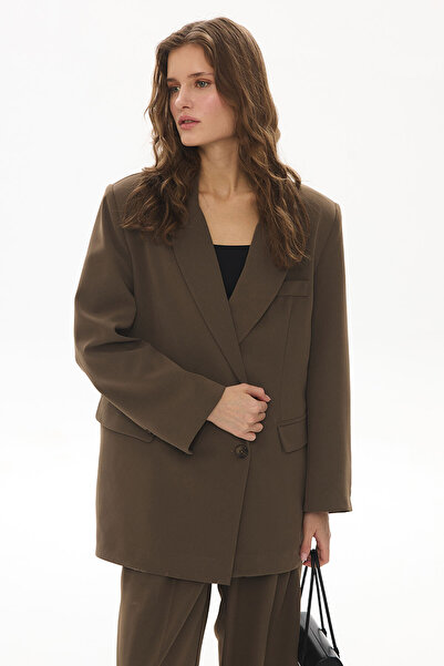 Hooopstore Frame Textured Dark Khaki Blazer Jacket