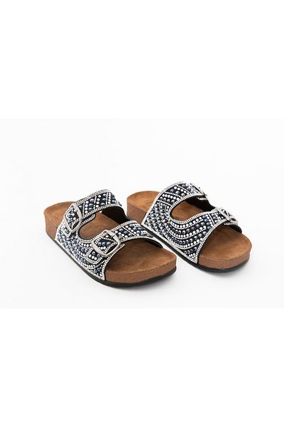 KÜBRA Women's Stone Double Buckle Adjustable Slippers