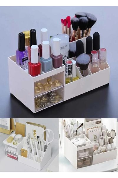 Bayev Make-Up Cosmetic Stand Transparent 2 Drawers Makeup Organizer Lipstick Pen Organizer Nail Polish Rack
