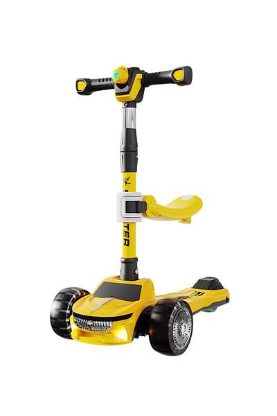 KidLe 3 in 1 Kick Scooter for Kids, Foldable Children's Scooter with Adjustable Seat and Light up Wheels