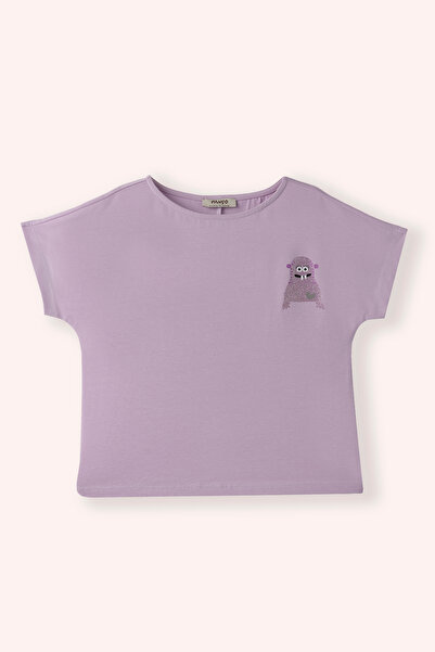 Panço Kız Çocuk Baskı Detaylı Kısa Kollu Lila Tişört