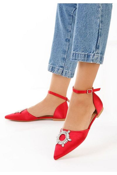 B T Shoes Laidia red pointed toe ballet flats