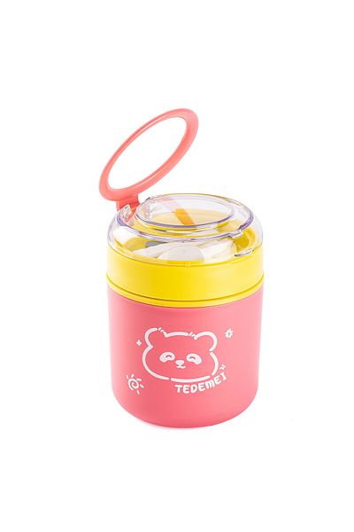 Tantitoni Tedemei Pink Yellow Stainless Steel Round Food Transport Container 530ml