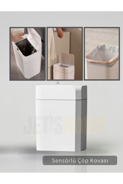 Jet's Home Sensörlü Çöp Kovası Pilli Çöp Kutusu Hareket Algılıyıcı Banyo Mutfak Çöp Atık Kutusu