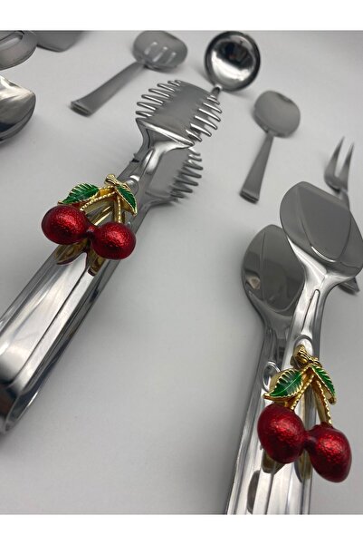 Fiyakalı Ürünler Atölyesi 18/10 Stainless Steel Silver Colander Set - 8-Piece Ladle, Shovel, Fork, Spoon and Cherry Tongs Serving Set