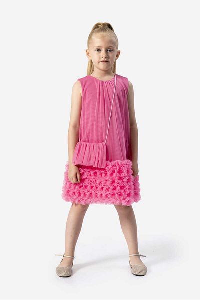 Wecan Gathered Tulle Girl's Dress with Collar