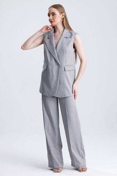 MD trend Women's Double Breasted Oversize Vest and Palazzo Trousers Double Classic Set