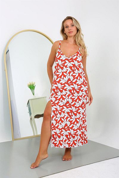 Celira Women's Large Size Rope Strap Cotton Long Nightgown 12105