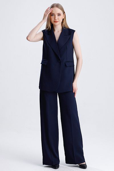 MD trend Women's Double Breasted Oversize Vest and Palazzo Trousers Double Classic Set