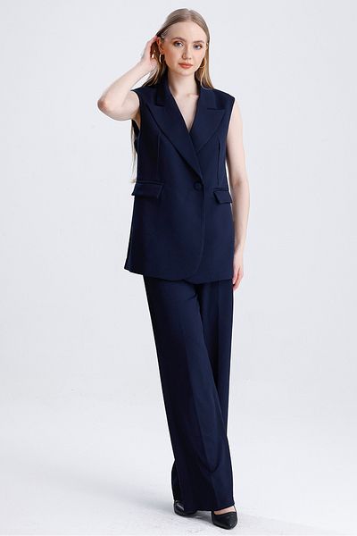 MD trend Women's Double Breasted Oversize Vest and Palazzo Trousers Double Classic Set