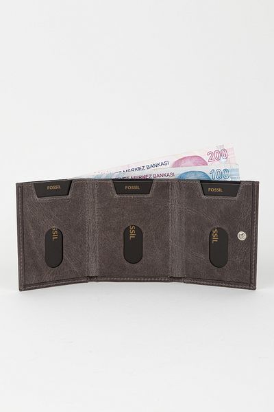 Fossil Boxed Genuine Leather Black Unisex Hand Portfolio Card Holder Wallet