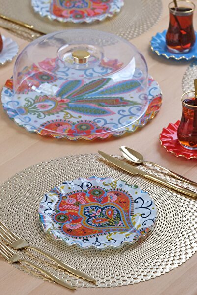 Glore Manitu Altın Yaldızlı 6 Kişilik 19 Parça Pasta Çay Takımı