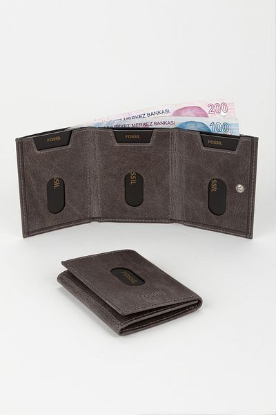 Fossil Boxed Genuine Leather Black Unisex Hand Portfolio Card Holder Wallet